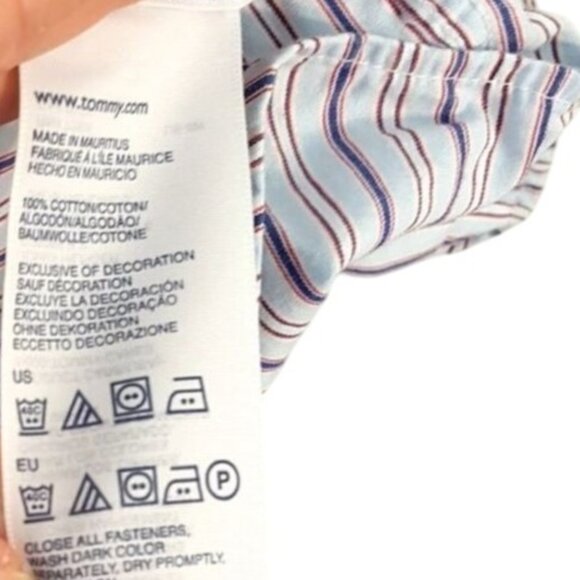 2/$15 Tommy Hilfiger Mens Button Down Shirt Blue Large White Stripe Long Sleeve - Picture 6 of 6